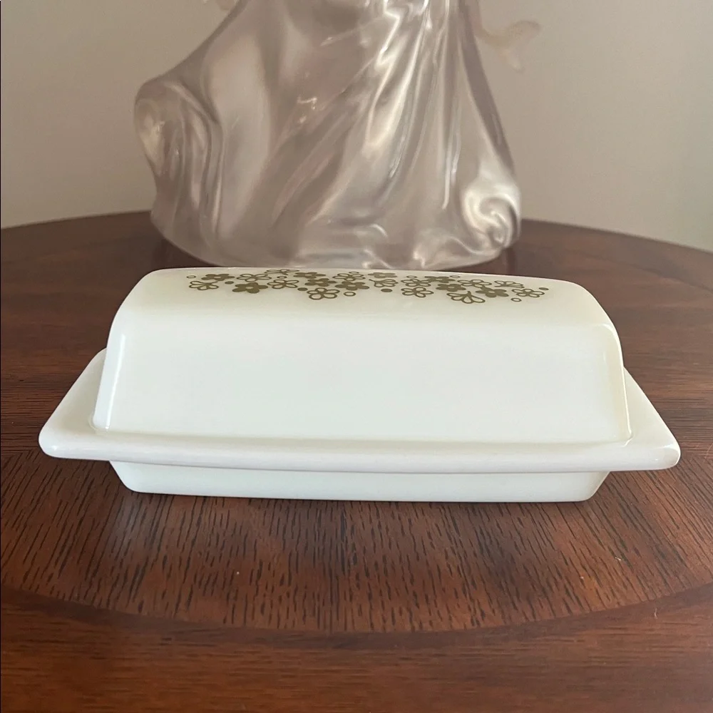 VTG Pyrex Crazy Daisy Spring Blossom Butter Dish w/Lid~Vintage Green~1/4 lb.~MCM